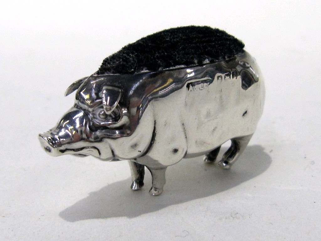 Appraisal: Novelty silver pin cushion modelled as a pig rubbed Birmingham