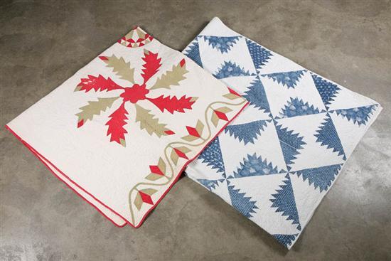 Appraisal: TWO QUILTS Both mid th century cotton Blue and white