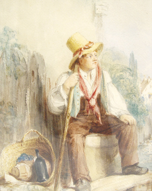 Appraisal: Victorian watercolour of a figure gallery label to the reverse