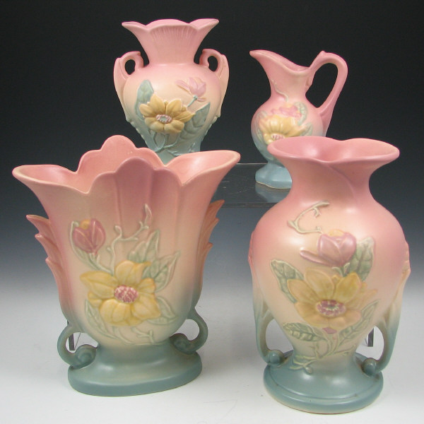 Appraisal: Hull Magnolia Matte - Vases Ewer Lot of four Magnolia