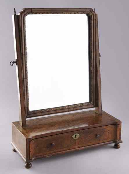 Appraisal: Georgian walnut dressing mirror on stand the mirror plate with