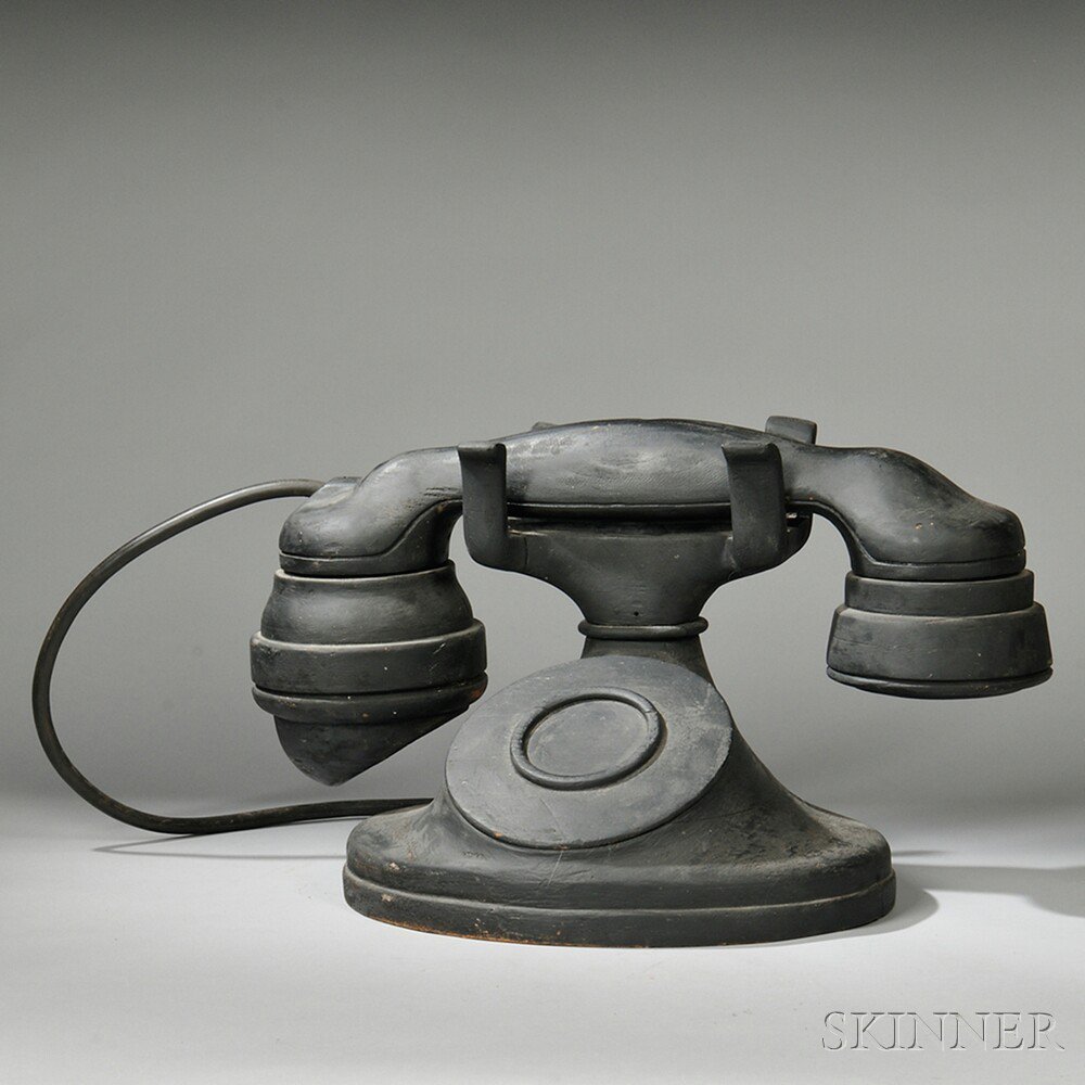 Appraisal: Large Carved Black-painted Store Window Telephone c old surface x