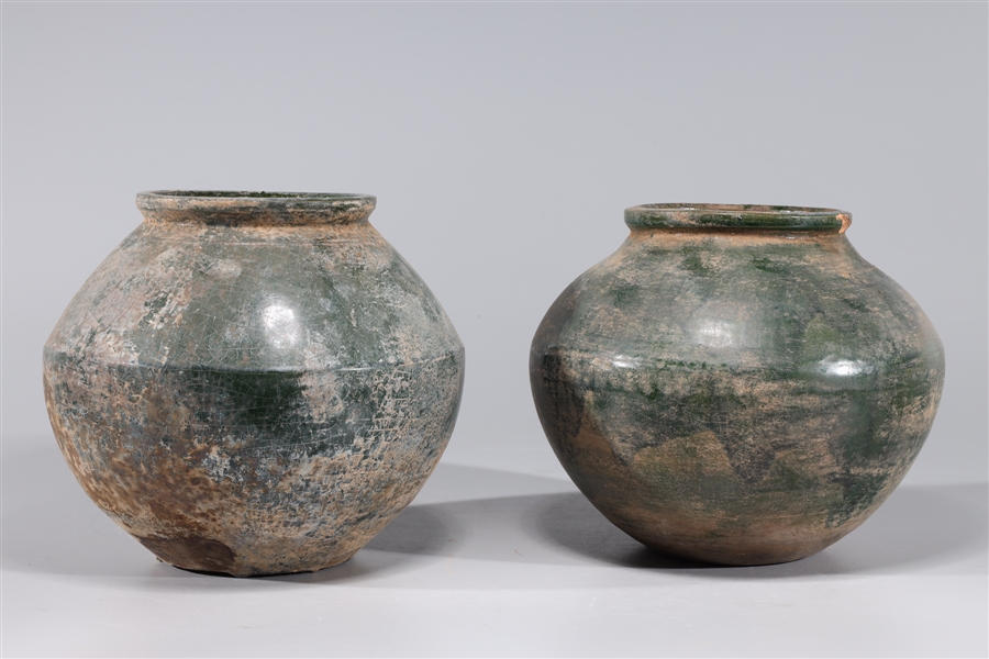 Appraisal: Two Chinese early style green crackle glazed ceramic vases overall