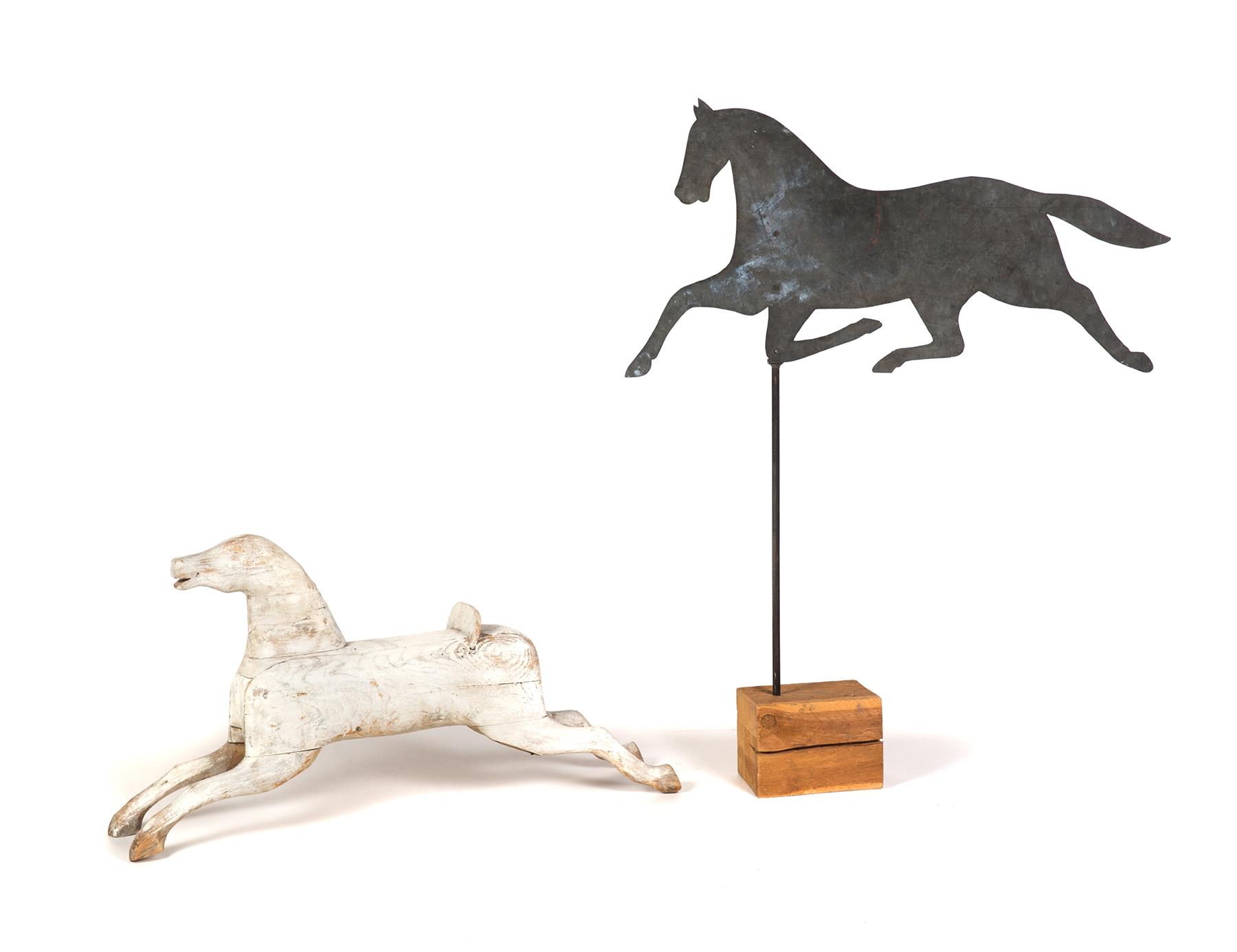 Appraisal: HORSE WEATHERVANE AND ROCKING HORSE Early th century Sheet tin