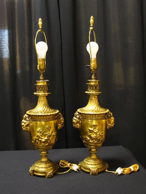 Appraisal: PAIR OF FRENCH VASI-FORM BRONZE LAMPS In the Louis XVI