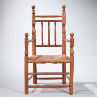 Appraisal: Turned Maple and Ash Armchair Connecticut c with ball finials