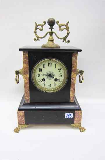 Appraisal: AMERICAN SHELF CLOCK cased in slate with variegated rose marble