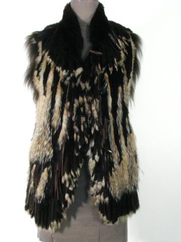 Appraisal: Dark Brown Rex Rabbit Vest-Knitted w Fox fringes ''Rizal'' Size