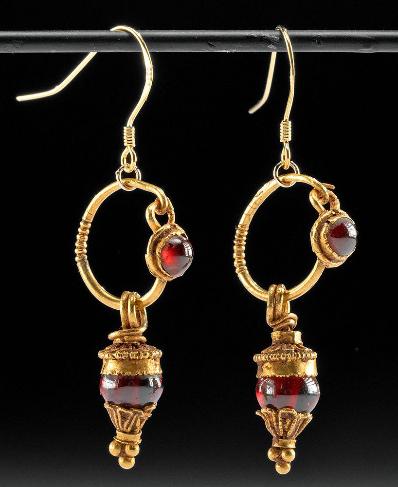 Appraisal: Wearable Roman Gold Garnet Earrings Roman Imperial Period ca st