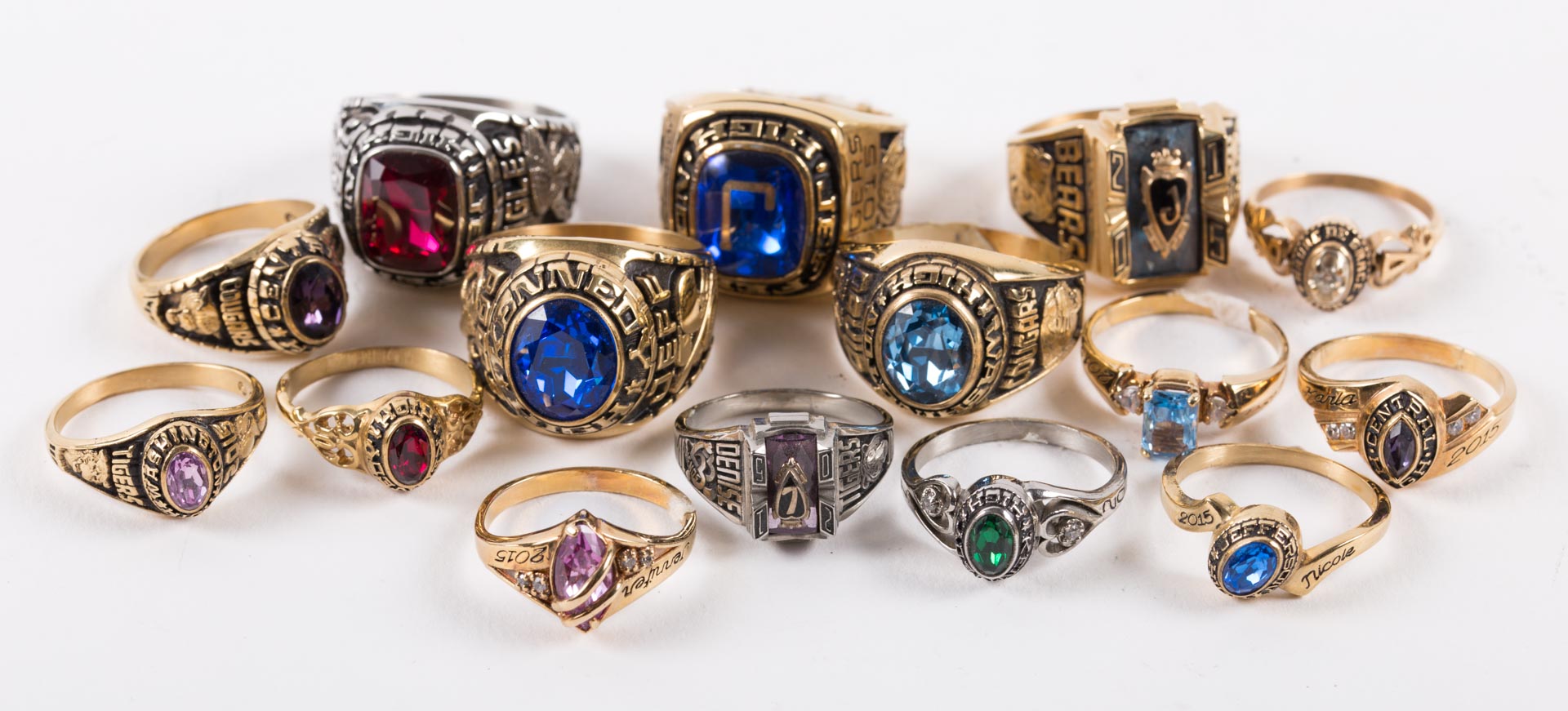 Appraisal: Class Rings In a variety of stones and sizes