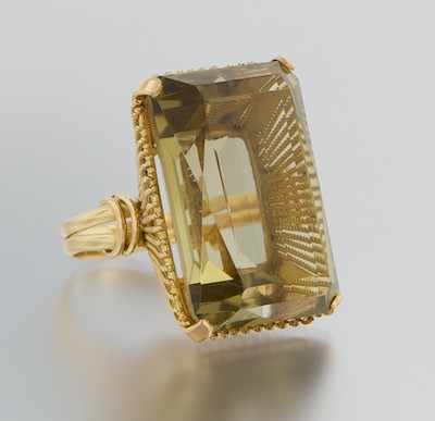 Appraisal: A Large Smoky Quartz Ring k yellow gold ring with