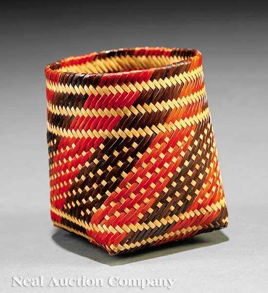 Appraisal: A Chitimacha Double Weave Basket red black and natural cane