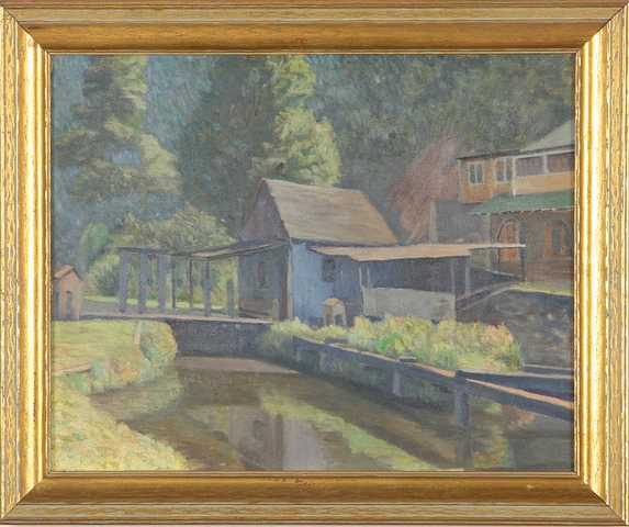 Appraisal: Canal House oil on canvas x Artist American - S