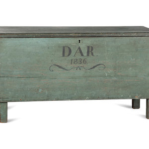 Appraisal: A Federal Blue Painted Poplar DAR Inscribed Blanket Chest th