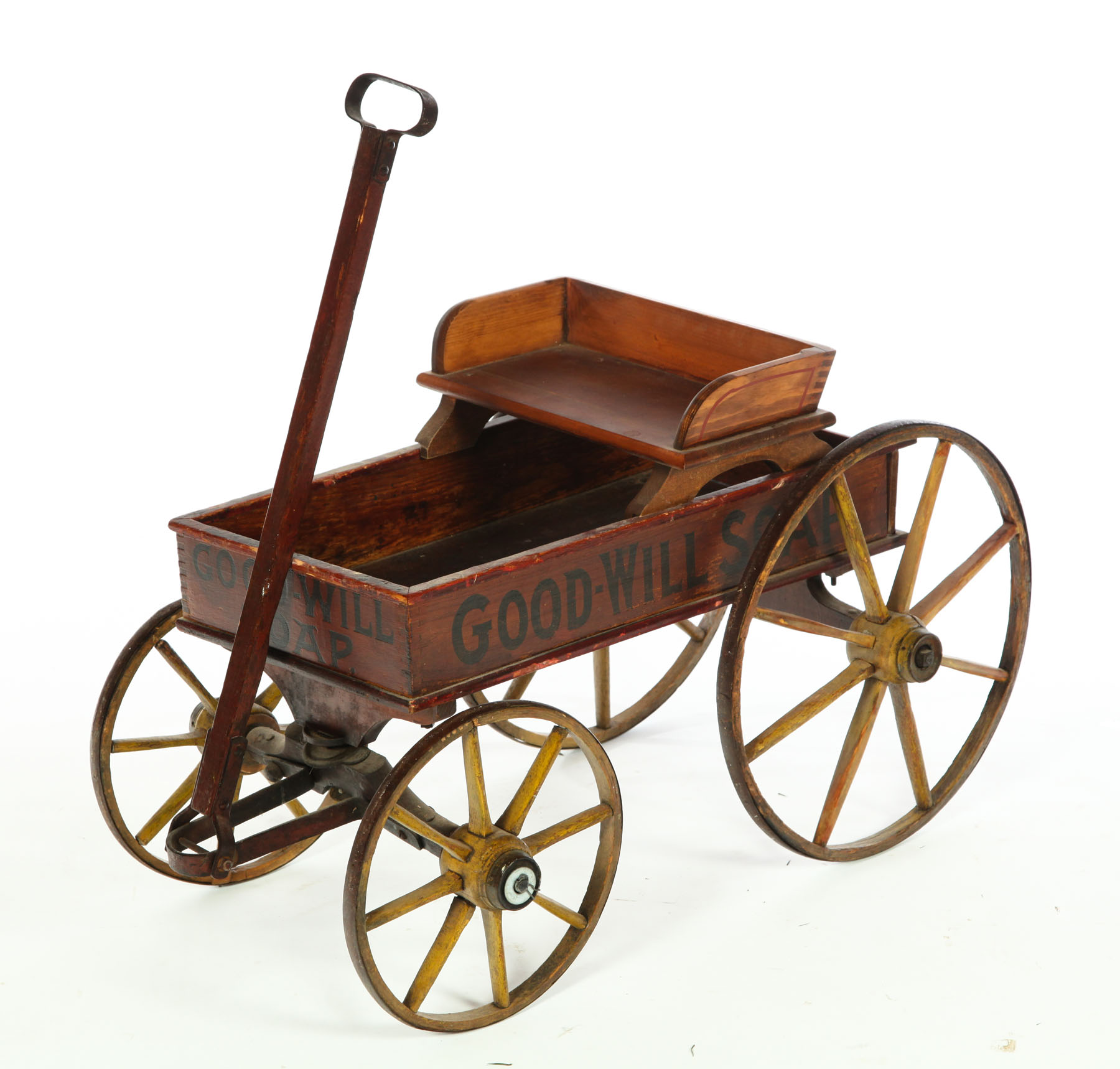 Appraisal: CHILDREN'S WAGON American late th-early th century wood Bed has