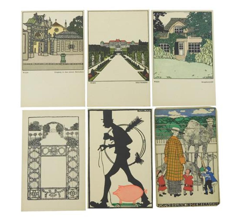 Appraisal: EPHEMERA Six Wiener Werkstaette postcards of architecture and details include