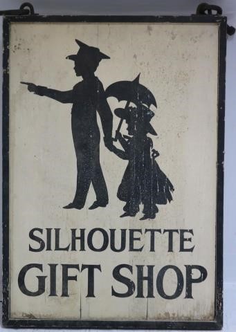 Appraisal: SILHOUETTE GIFT SHOP MID- TH CENTURY DOUBLESIDED SIGN PAINTED WOOD