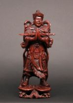 Appraisal: Carved Wooden Samurai Figure This carved oriental figure depicts a