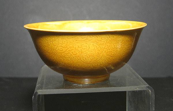 Appraisal: A yellow ground glazed porcelain bowl Kangxi Mark Circa Diameter