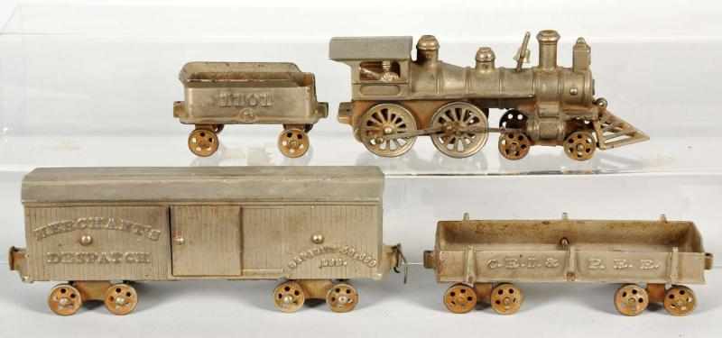 Appraisal: Embossed Nickel-Plated Arcade Train Circa Includes engine coal car embossed