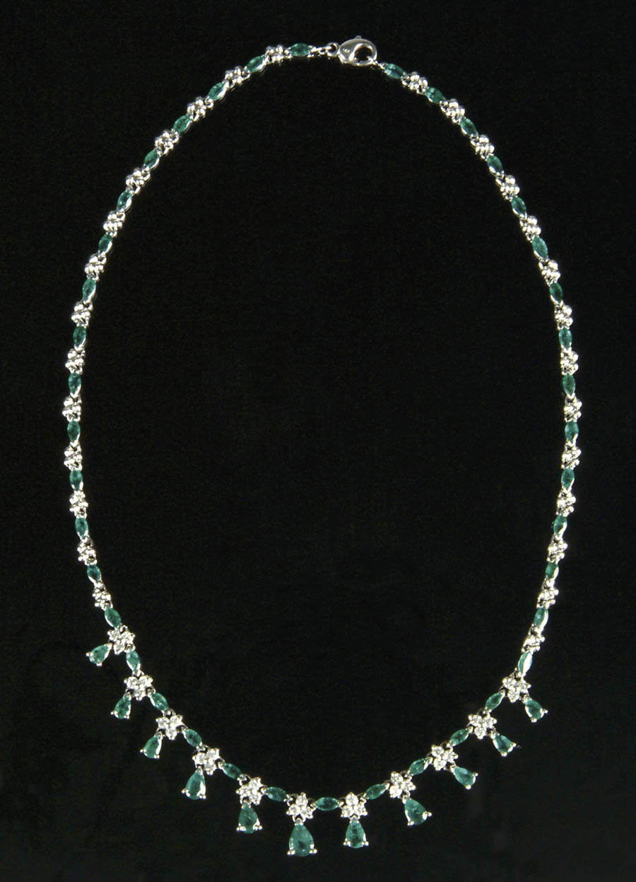 Appraisal: EMERALD DIAMOND AND K WHITE GOLD NECKLACE Forty marquis cut