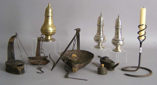 Appraisal: Iron and tin lighting together with casters