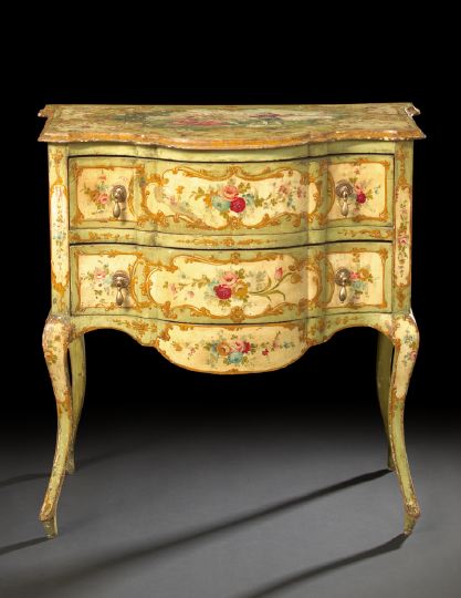 Appraisal: Italian Polychromed and Parcel-Gilt Commode early th century the shaped