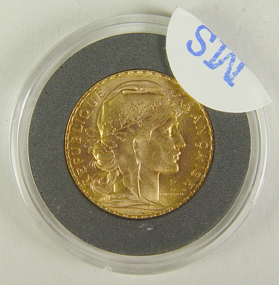 Appraisal: French Rooster Gold Coin Although not certified by ANACS this