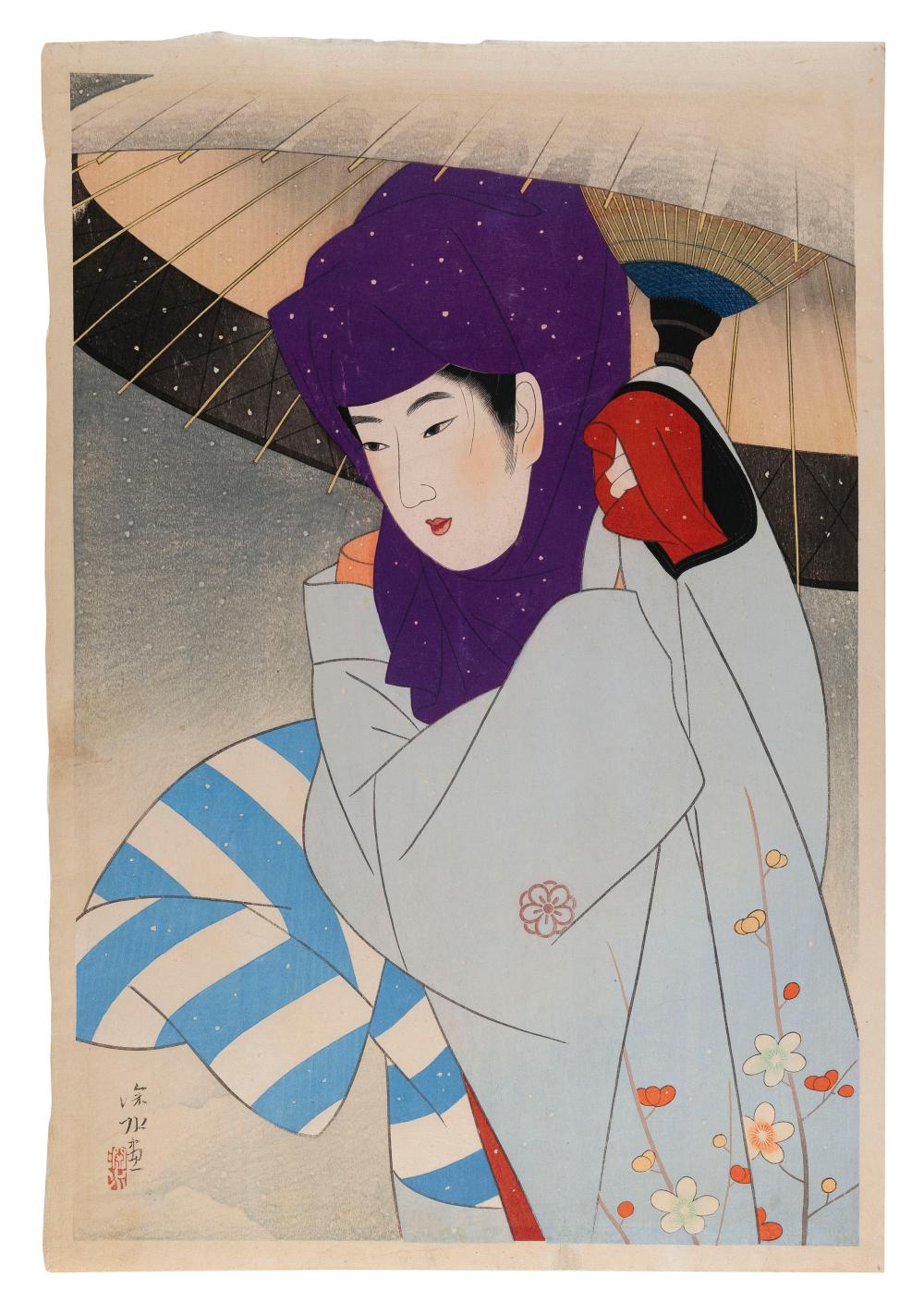 Appraisal: ITO SHINSUI JAPAN - SNOW HOOD WOODBLOCK PRINT DAI-OBAN TATE-E