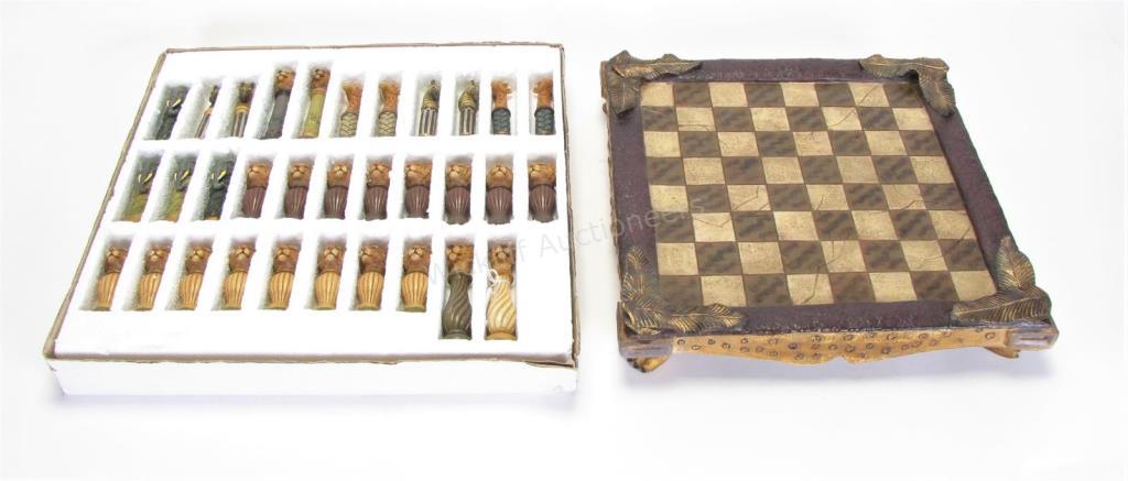 Appraisal: Unique Safari Chess Set resin chess board decorated with forest