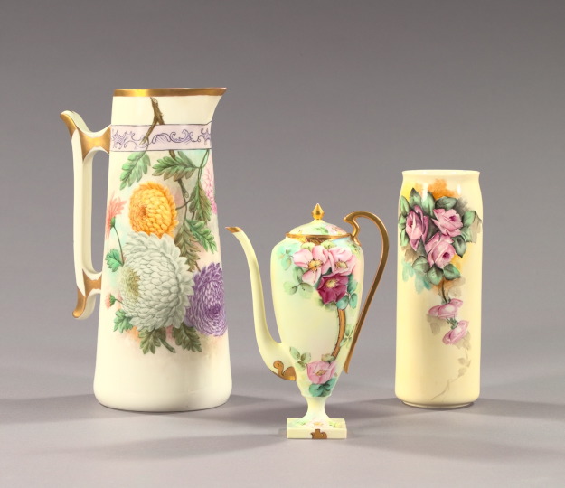 Appraisal: Three Pieces of Hand-Painted American Belleek Porcelain consisting of a