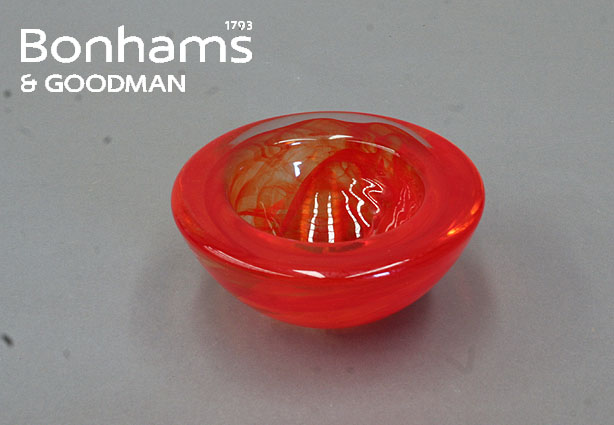 Appraisal: A Murano red striated glass bowl