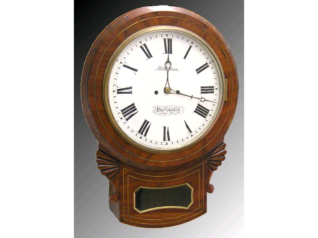 Appraisal: Mahogany double fusee drop dial wall clock signed Harrison Darlington