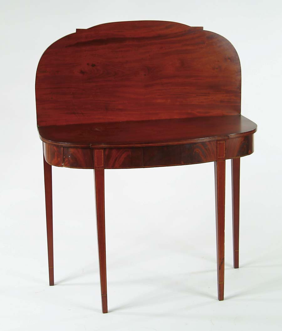 Appraisal: INLAID MAHOGANY HEPPLEWHITE CARD TABLE Shaped front having bowed and