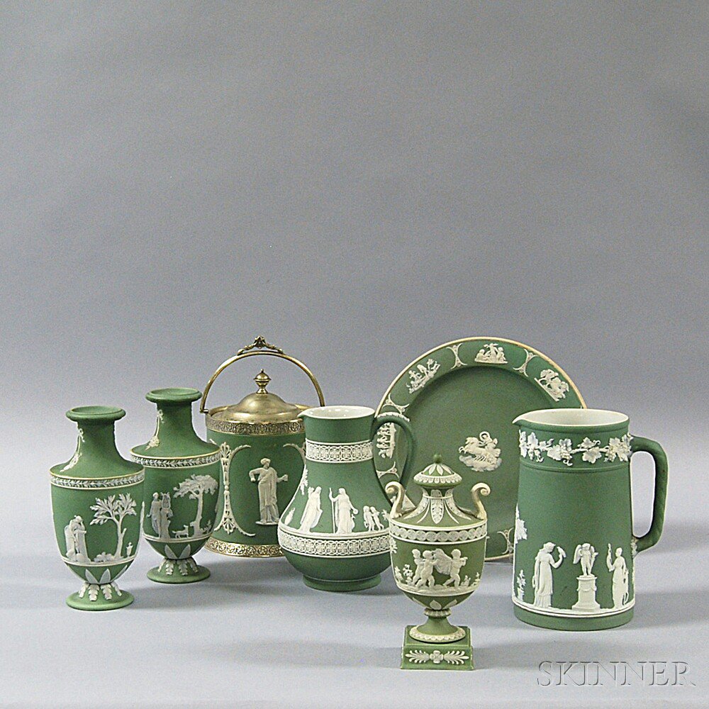 Appraisal: Seven Wedgwood Green Jasper Items th and th century a