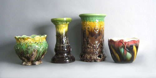 Appraisal: Two pottery planters and two pedestals h h h h