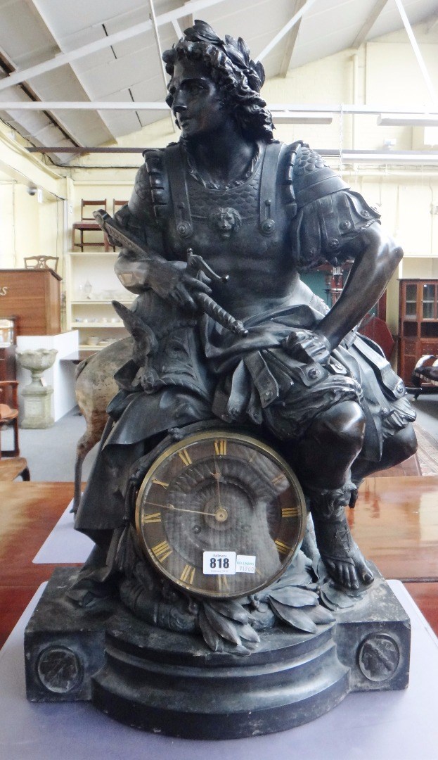 Appraisal: A large Napolean III patinated bronze and black marble striking