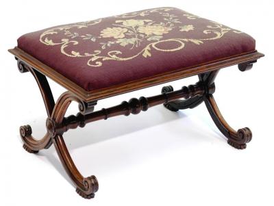 Appraisal: A VICTORIAN ROSEWOOD STOOL of oblong form upholstered in floral