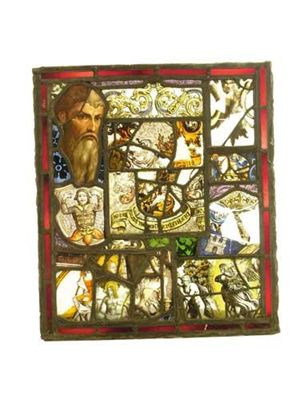 Appraisal: A stained glass window panel with fragments of antique glass