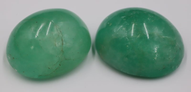 Appraisal: PAIR OF LARGE EMERALD CABOCHONS Pair of large most surely