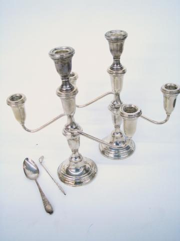 Appraisal: Pair of ''Preisner'' Sterling Weighted -Branch Candlesticks six Wallace silver