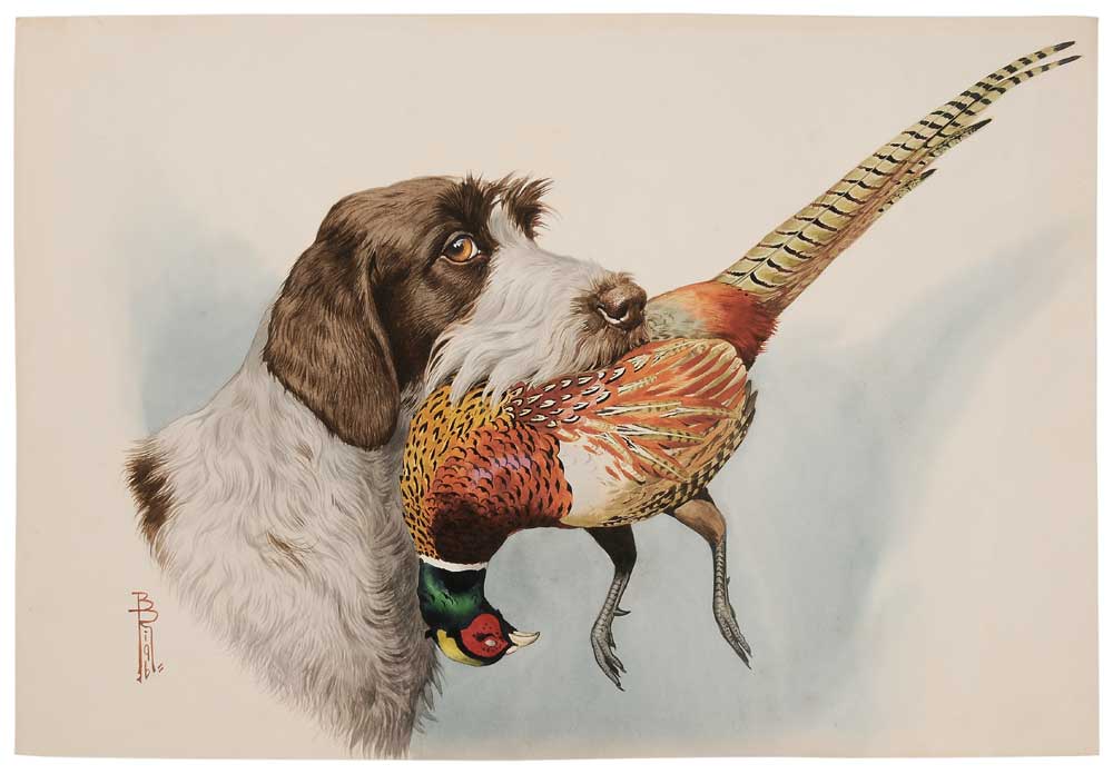 Appraisal: Boris Riab French Russian - Wirehaired Pointing Griffon with Pheasant