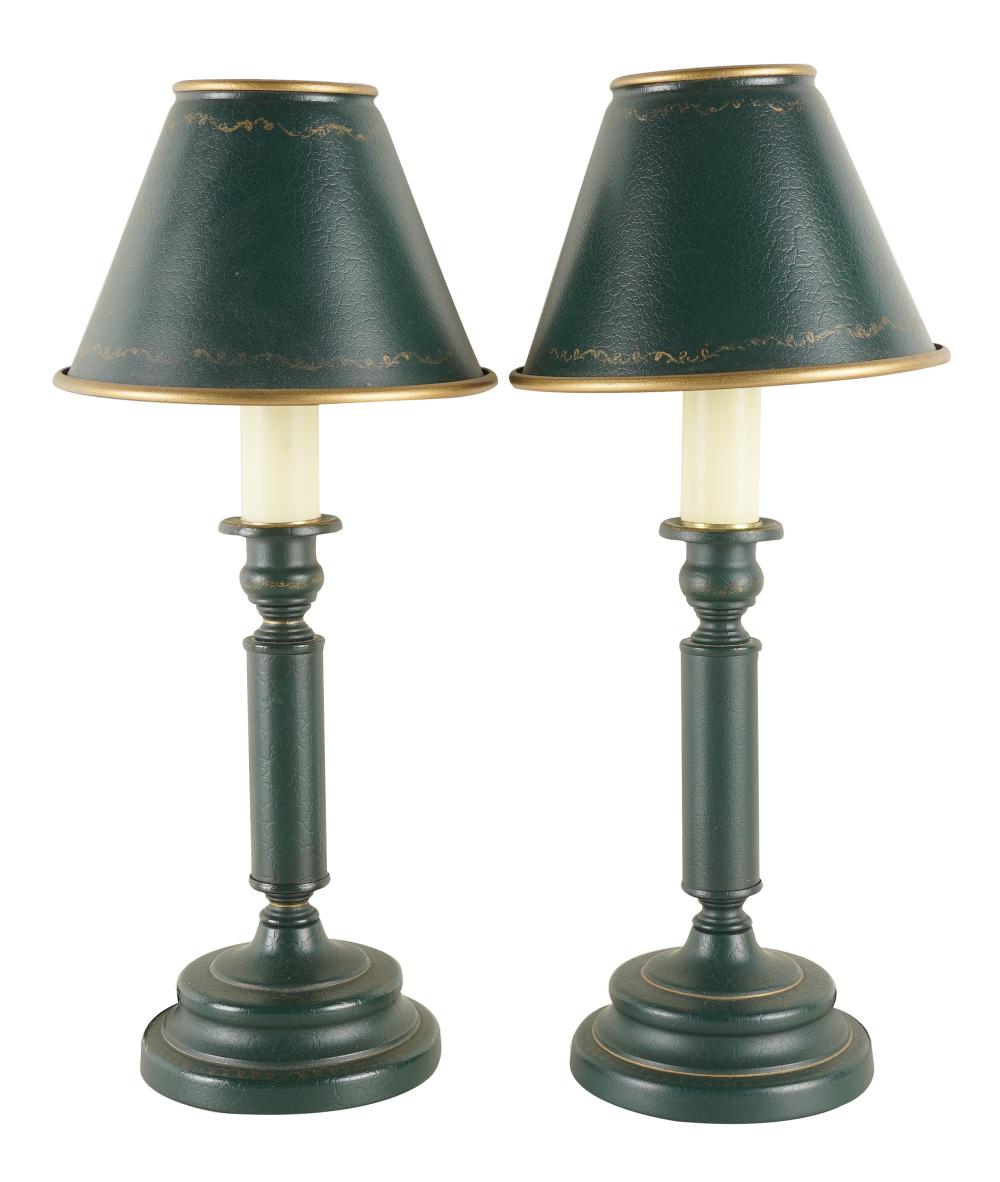 Appraisal: PAIR OF PAINTED TOLE CANDLESTICK LAMPSafter Provenance Chuck Fries Godfather