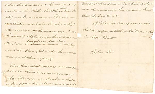 Appraisal: II JOHN PAPA - Manuscript Letter in Hawaiian pp recto