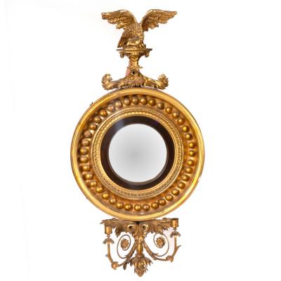 Appraisal: A Regency convex mirror the giltwood ball studded frame with