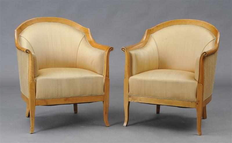 Appraisal: PAIR OF BIEDERMEIER BIRCH TUB-BACK BERG RES Each arched top