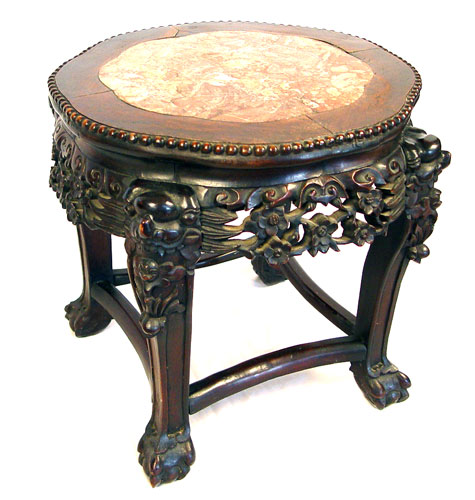 Appraisal: EARLIER TH C CARVED CHINESE MARBLE TOP PLANT STAND Reticulated