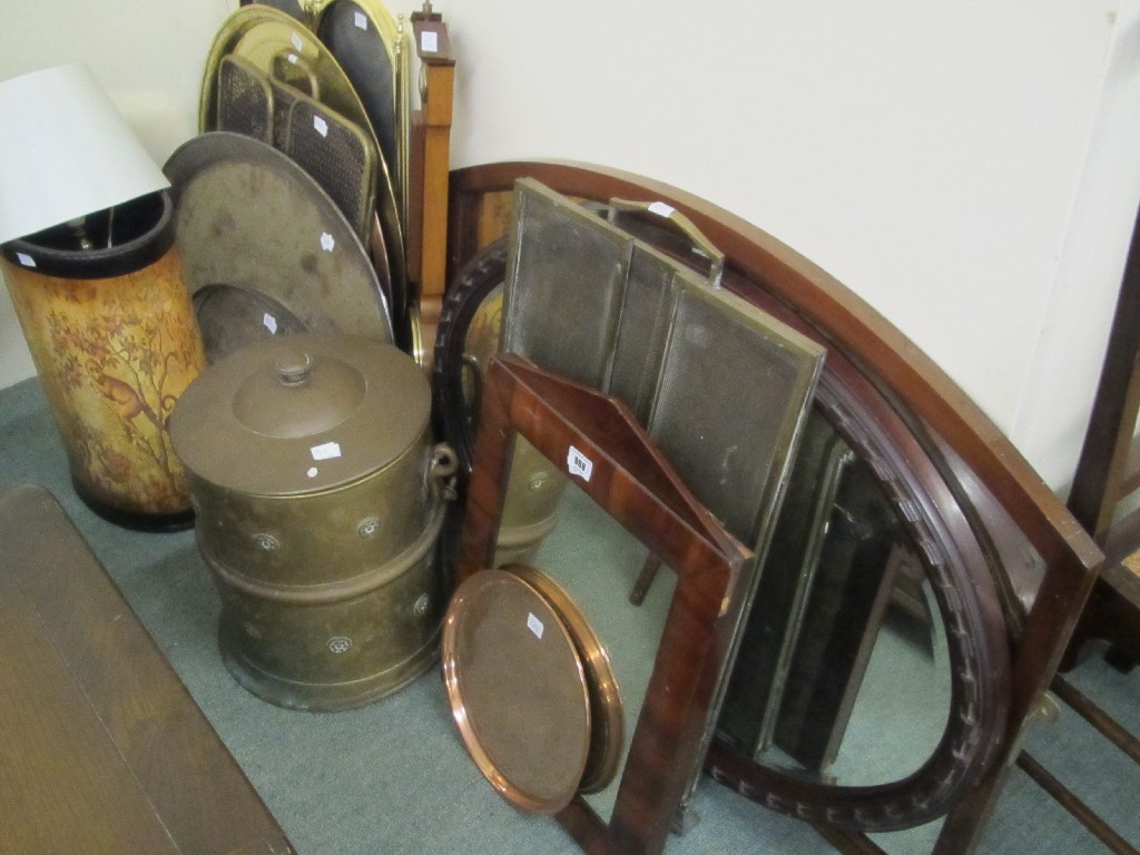 Appraisal: Lot of assorted wall mirrors coal box barometer fire guards