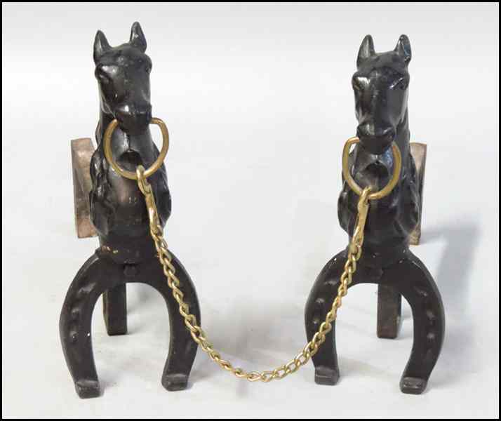 Appraisal: PAIR OF PAINTED IRON HORSE HEAD ANDIRONS H '' W