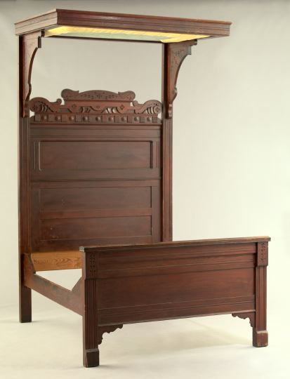 Appraisal: American Eastlake Victorian Oak Half-Tester Bed fourth quarter th century